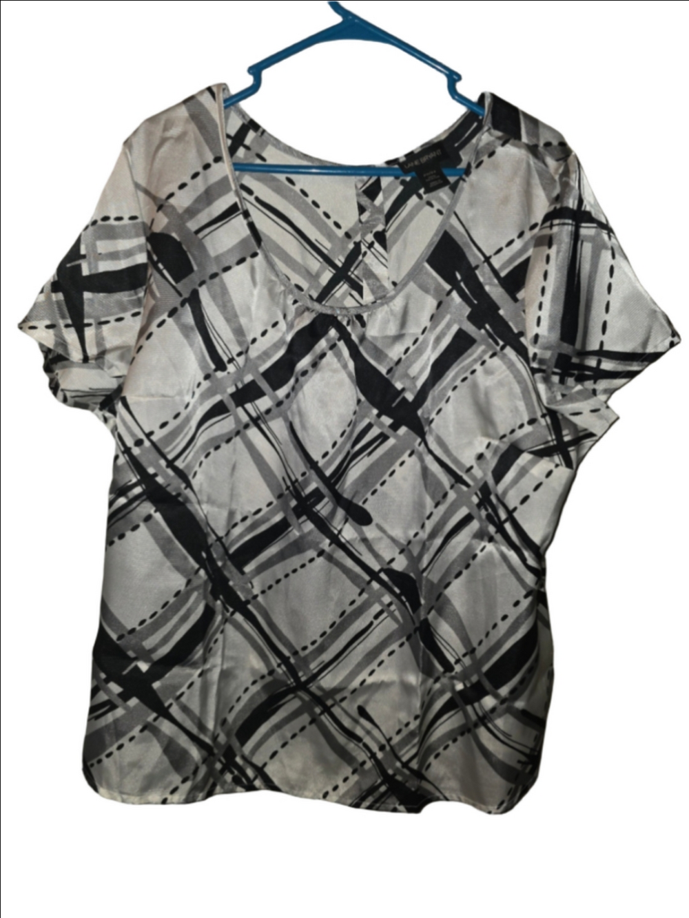 Women's Lane Bryant Blouse Plus 22/24 White Black Plaid Short Sleeve Top office